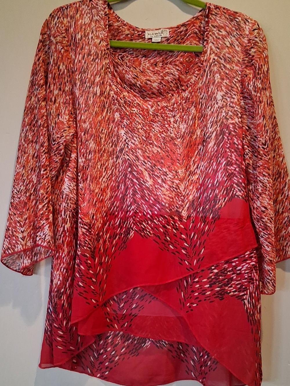 ONE WORLD Red Multi-Pattern Layered Tunic
